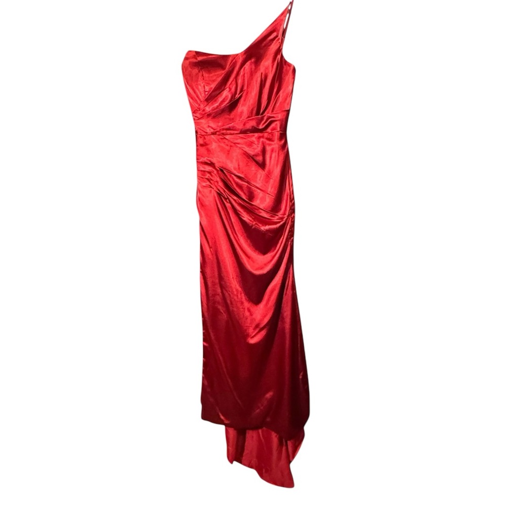 NWOT Red Satin One-Shoulder Prom Dress